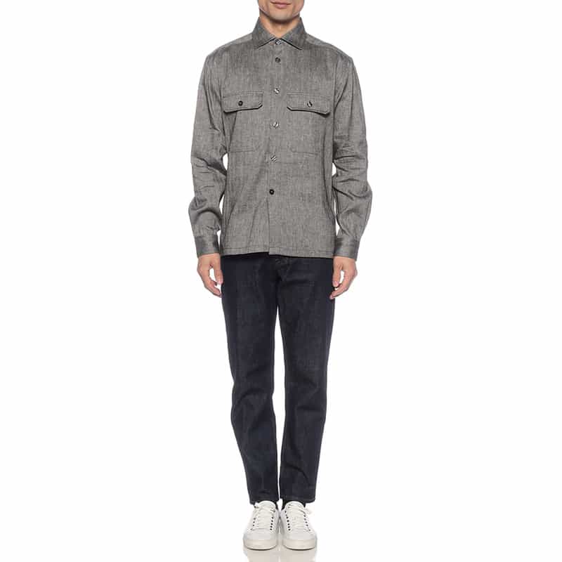 BARNEYS NEW YORK リネンコットンシャツ DARK GRAY