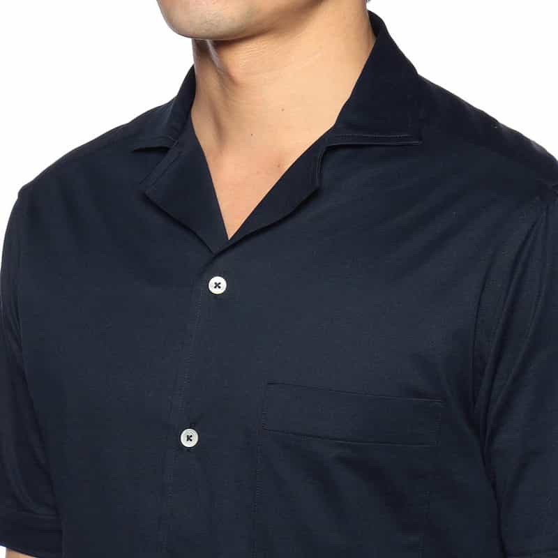BARNEYS NEW YORK クールマックス素材ジャージーオープンカラーシャツ NAVY