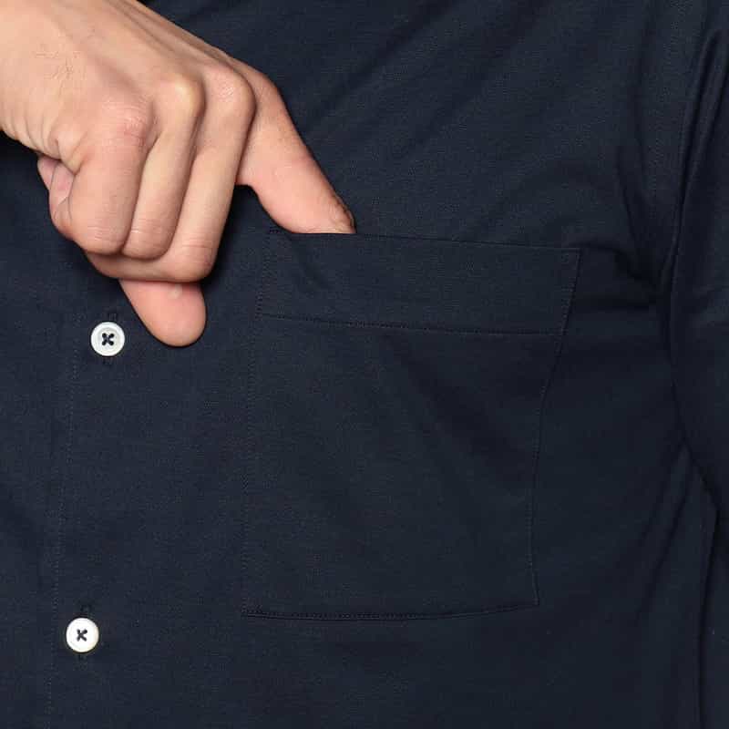 BARNEYS NEW YORK クールマックス素材ジャージーオープンカラーシャツ NAVY