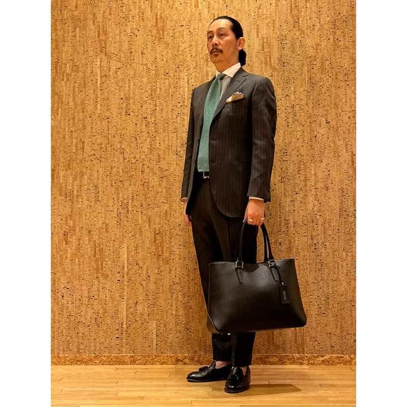 BARNEYS NEW YORK レザートートバッグ NAVY