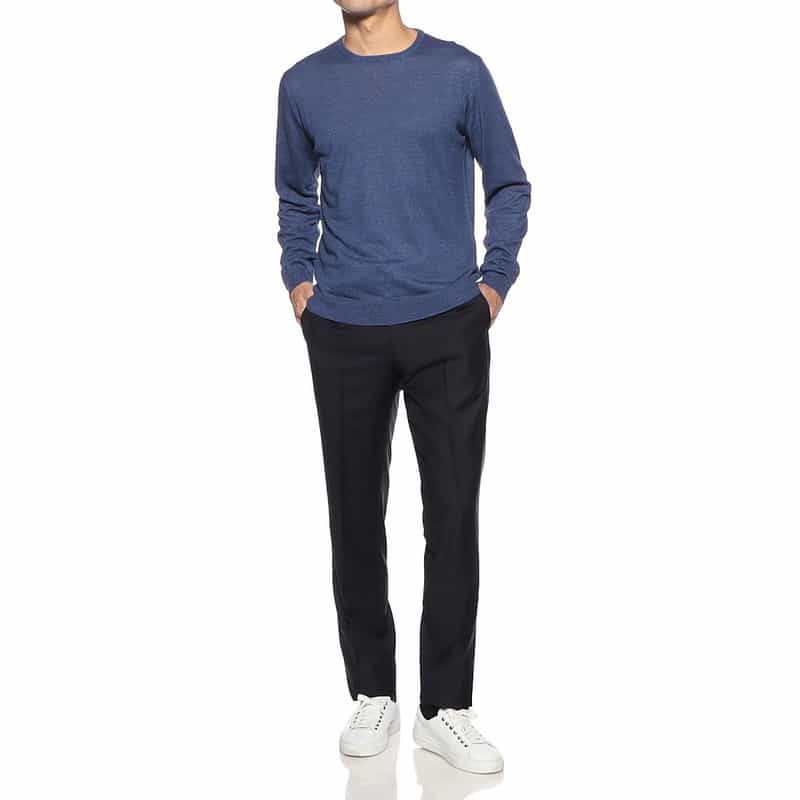 FILIPPO DE LAURENTIIS リネンコットンクルーネックニットプルオーバー BLUE