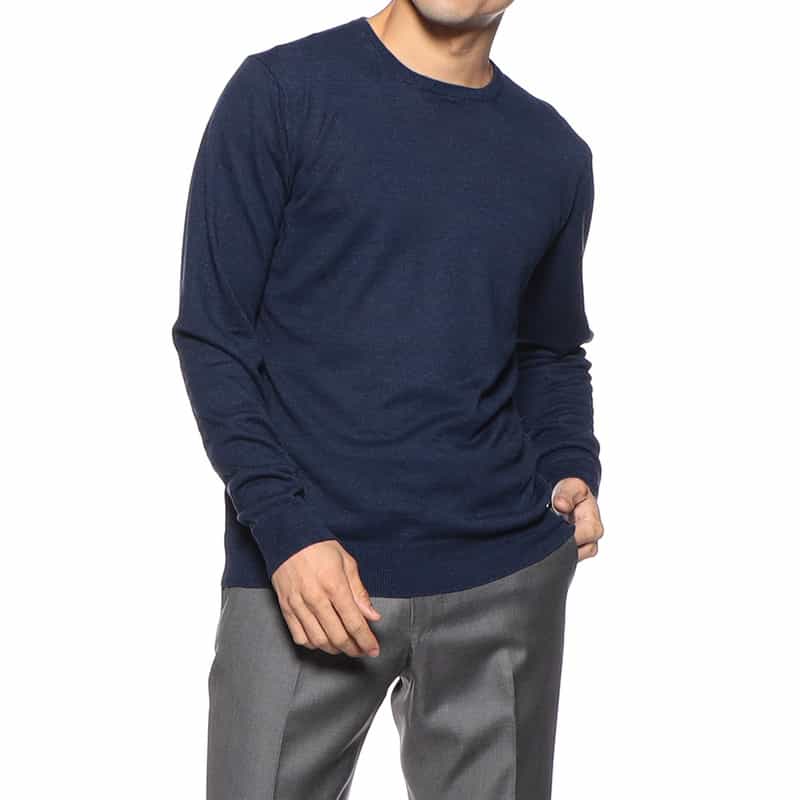 FILIPPO DE LAURENTIIS リネンコットンクルーネックニットプルオーバー NAVY