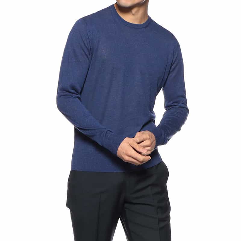 FILIPPO DE LAURENTIIS シルクリネンクルーネックニットプルオーバー NAVY