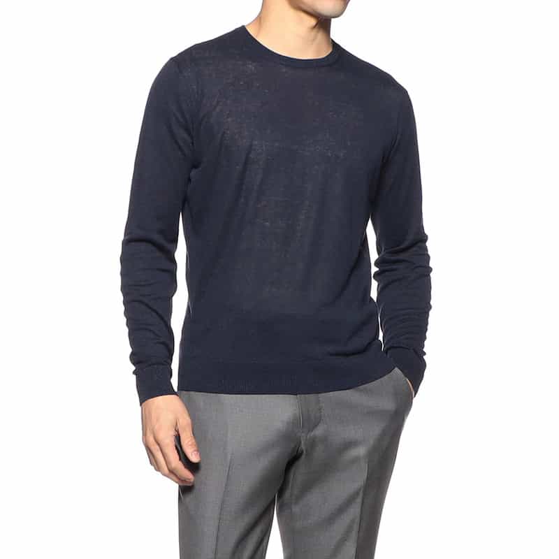 FILIPPO DE LAURENTIIS シルクリネンクルーネックニットプルオーバー DARK NAVY