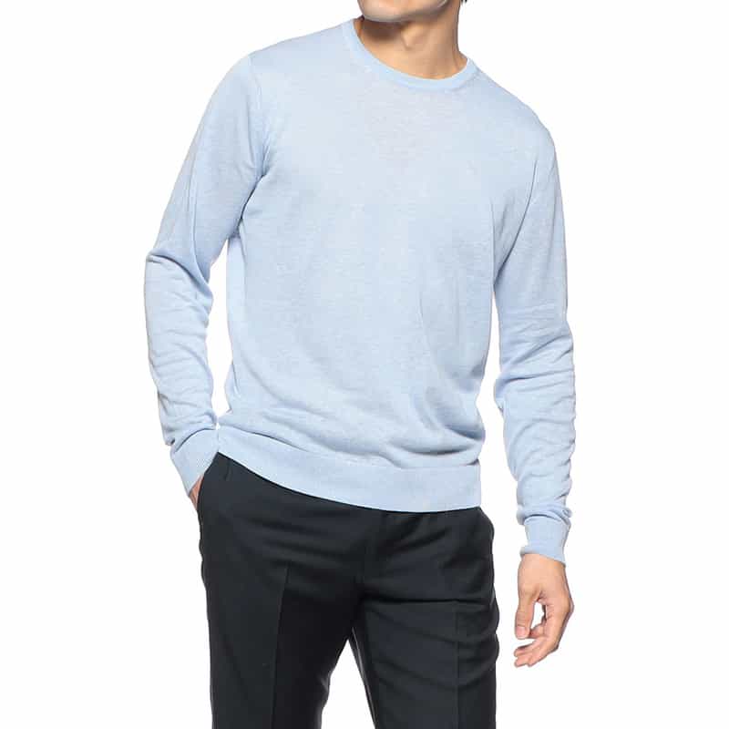 FILIPPO DE LAURENTIIS シルクリネンクルーネックニットプルオーバー LIGHT BLUE