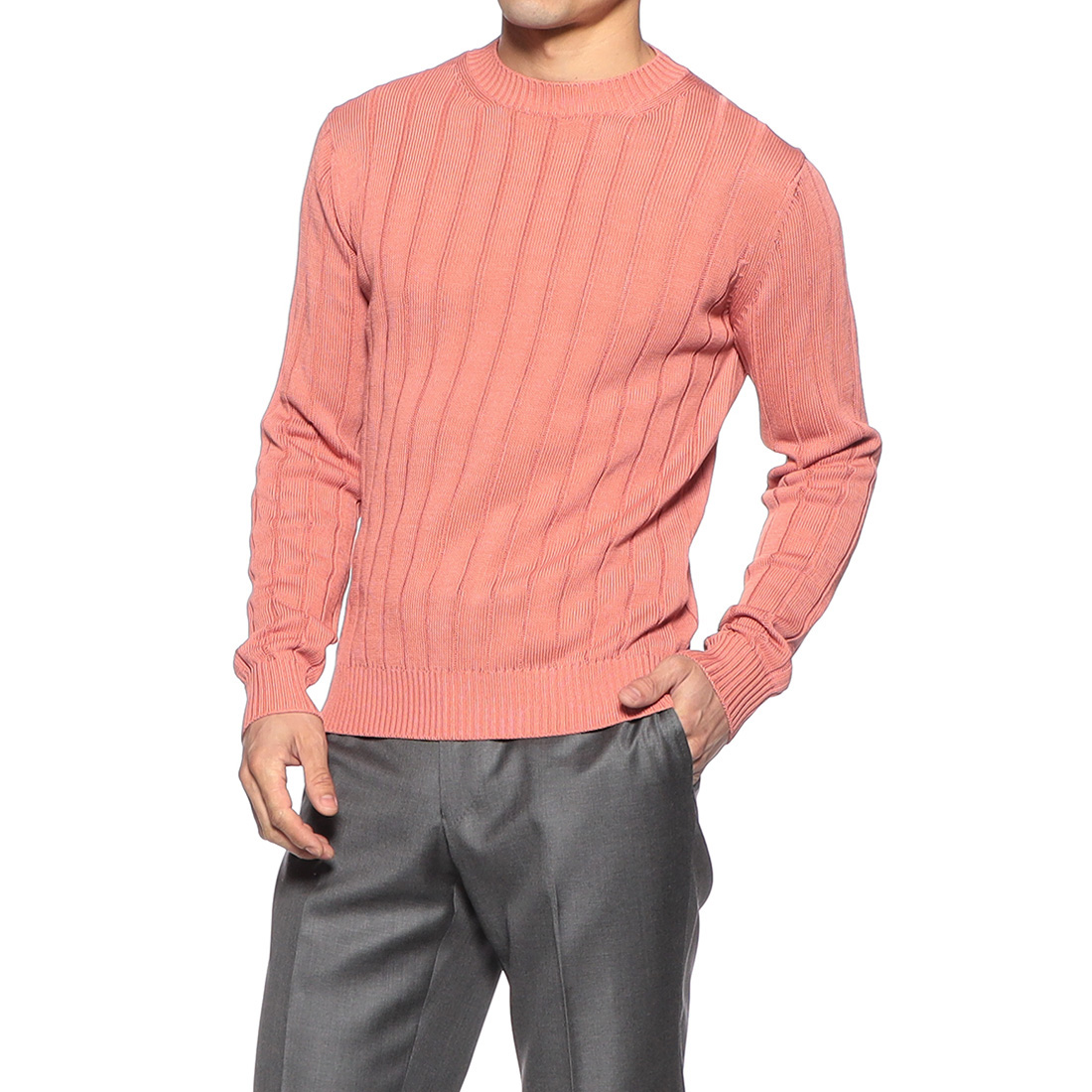 コットンクルーネックニットプルオーバー