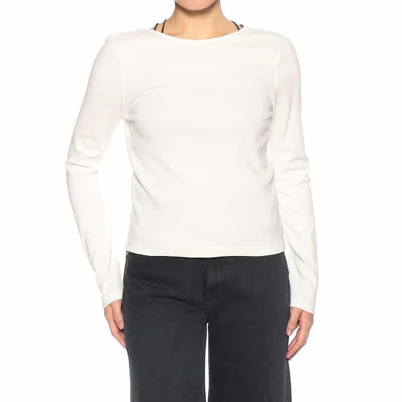 BARNEYS NEW YORK ウォッシャブル バックオープン リブ カットソー(ふろしき付き) WHITE