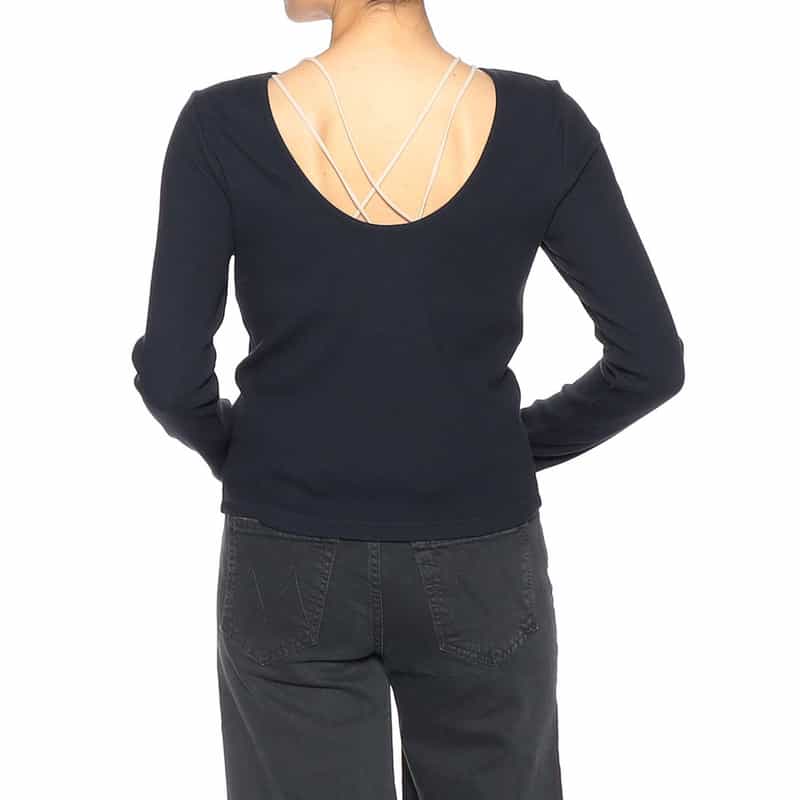 BARNEYS NEW YORK ウォッシャブル バックオープン リブ カットソー(ふろしき付き) NAVY