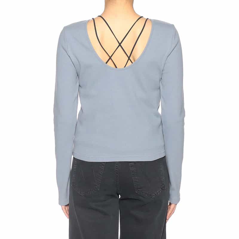 BARNEYS NEW YORK ウォッシャブル バックオープン リブ カットソー(ふろしき付き) LIGHT BLUE