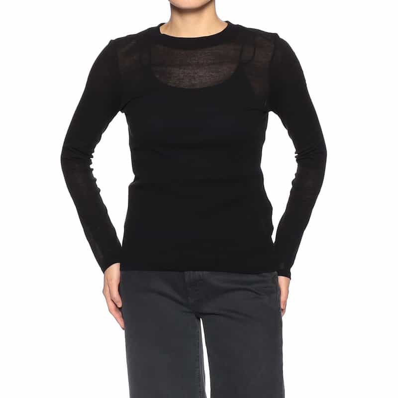 BARNEYS NEW YORK ウォッシャブル ロングスリーブシアーカットソー(ふろしき付き) BLACK