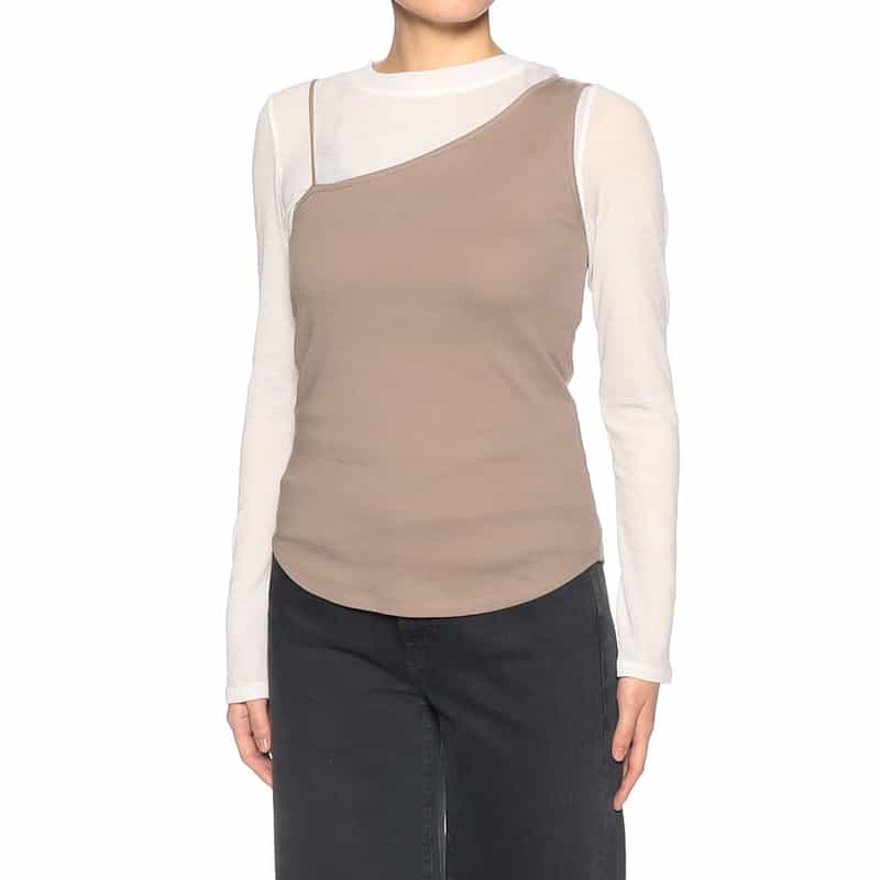 BARNEYS NEW YORK ウォッシャブル ワンショルダーパットタンクトップ(ふろしき付き) CAMEL