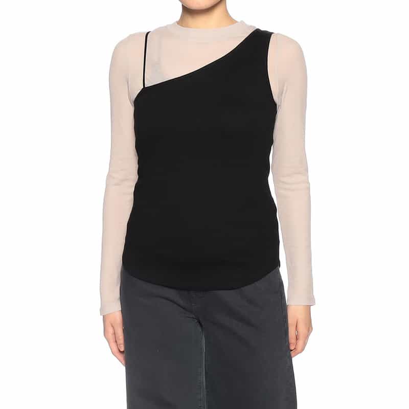 BARNEYS NEW YORK ウォッシャブル ワンショルダーパットタンクトップ(ふろしき付き) BLACK