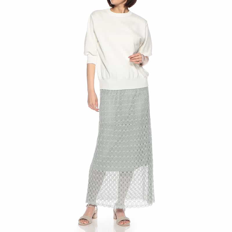 BARNEYS NEW YORK ラッセルレース ロングスカート LIGHT GREEN