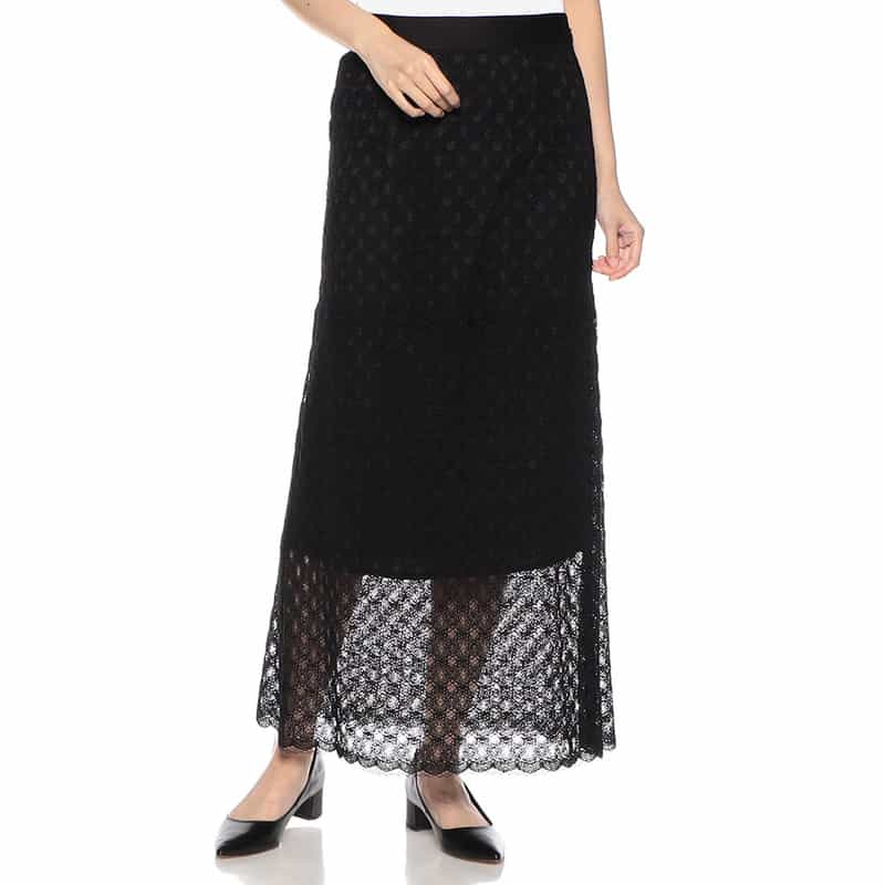 BARNEYS NEW YORK ラッセルレース ロングスカート BLACK