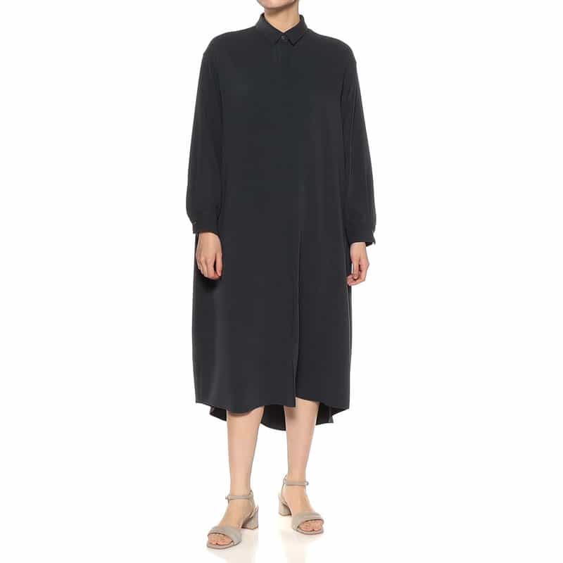 BARNEYS NEW YORK ウォッシャブル ロングスリーブシャツドレス NAVY