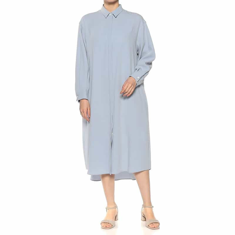 BARNEYS NEW YORK ウォッシャブル ロングスリーブシャツドレス LIGHT BLUE