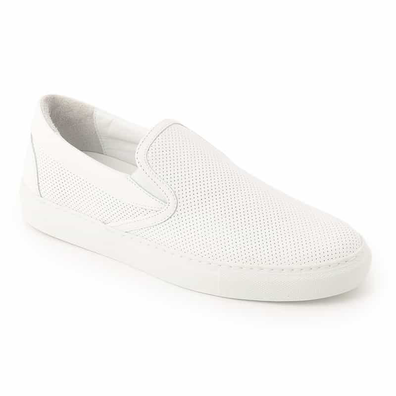 BARNEYS NEW YORK パンチングレザースリップオンシューズ WHITE