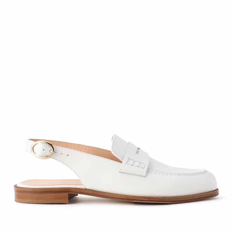 BARNEYS NEW YORK バッグストラップ フラットローファー WHITE
