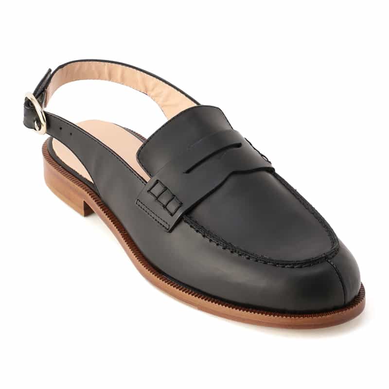 BARNEYS NEW YORK バッグストラップ フラットローファー BLACK