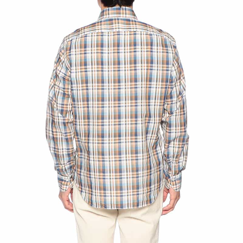 FINAMORE チェック柄コットンリネンシャツ "LUIGI" NAVY