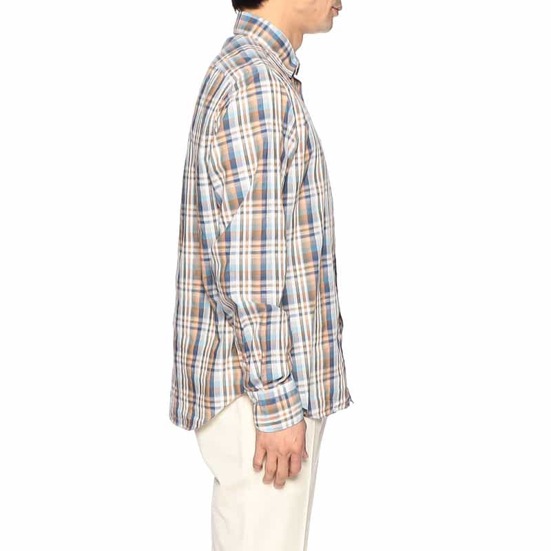 FINAMORE チェック柄コットンリネンシャツ "LUIGI" NAVY