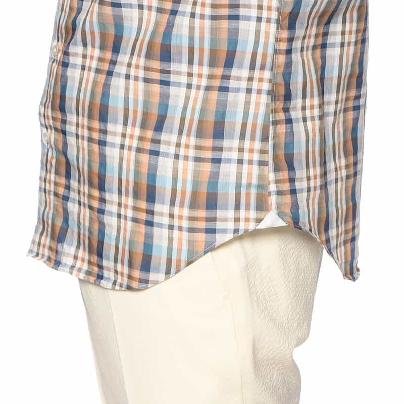 FINAMORE チェック柄コットンリネンシャツ "LUIGI" NAVY