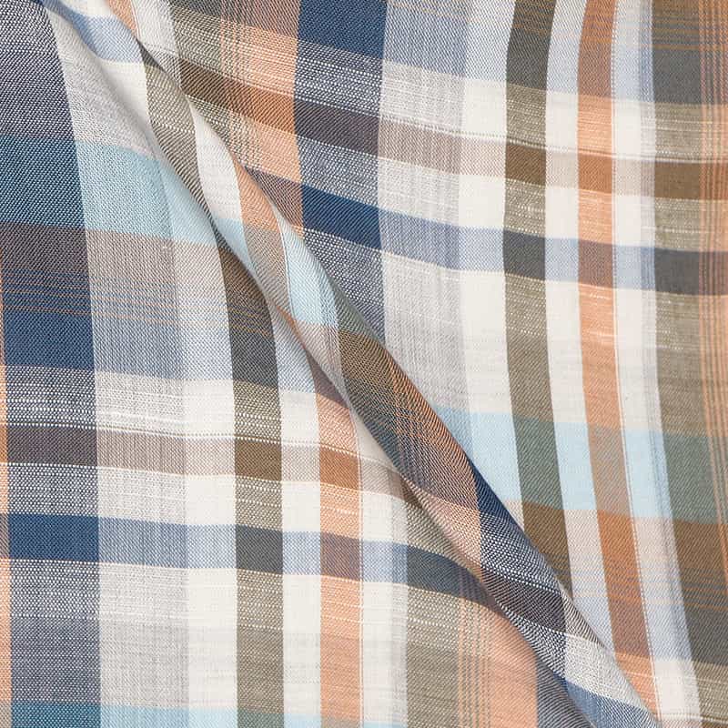 FINAMORE チェック柄コットンリネンシャツ "LUIGI" NAVY