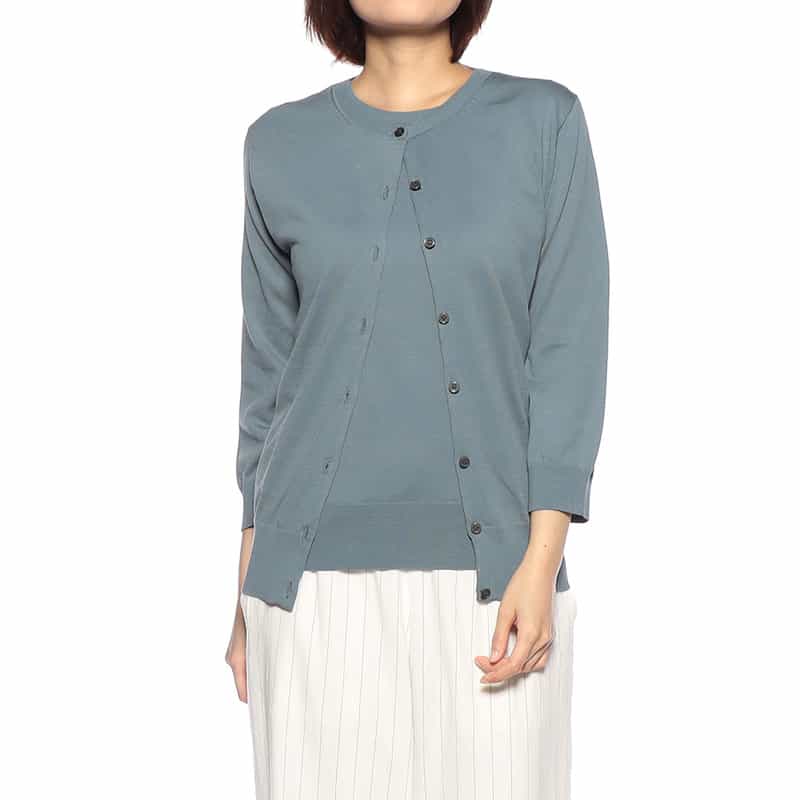 BARNEYS NEW YORK ウォッシャブル コットンニットカーディガン BLUE GRAY