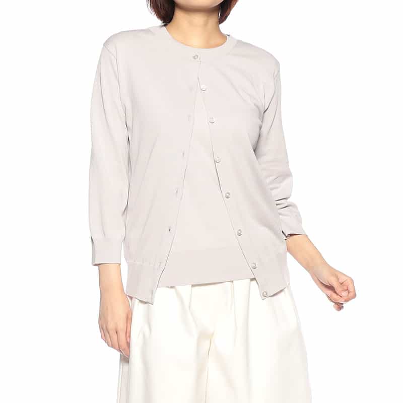 BARNEYS NEW YORK ウォッシャブル コットンニットカーディガン LIGHT GRAY