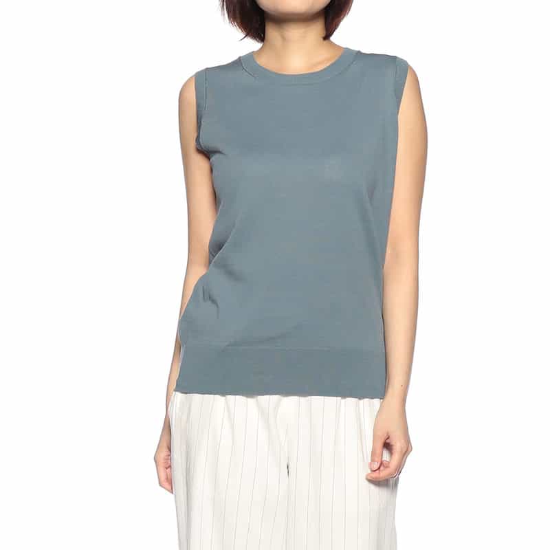 BARNEYS NEW YORK ウォッシャブル コットンニットタンクトップ BLUE GRAY