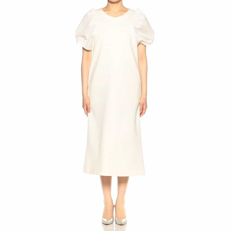 BARNEYS NEW YORK ウォッシャブル ボリュームスリーブドレス IVORY