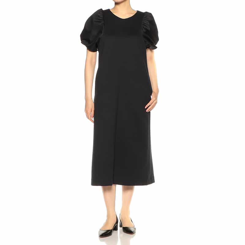 BARNEYS NEW YORK ウォッシャブル ボリュームスリーブドレス BLACK