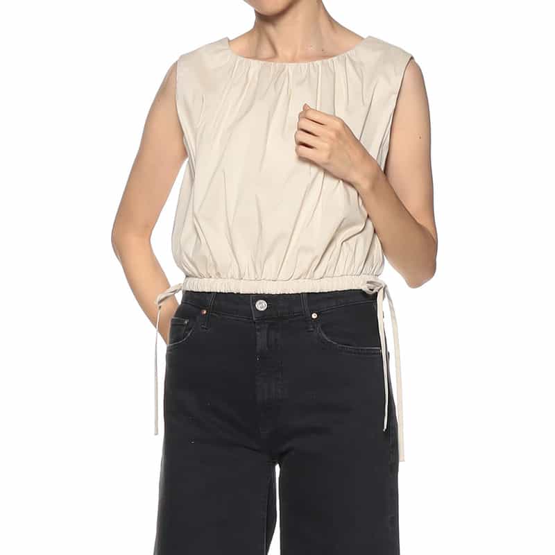 DEVOTION TWINS ノースリーブ ギャザーヘムブラウス IVORY