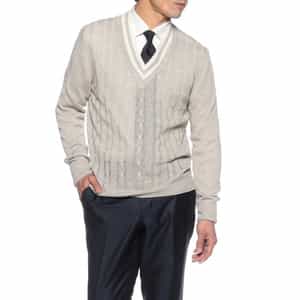 リネンコットンVネックニットプルオーバー