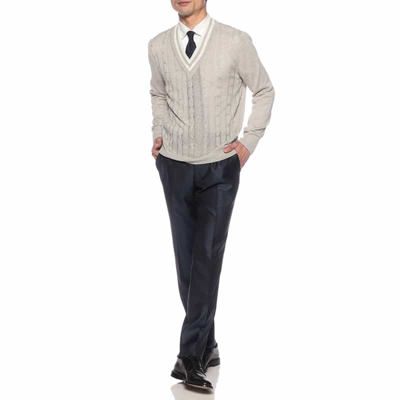 BARNEYS NEW YORK リネンコットンVネックニットプルオーバー GRAY