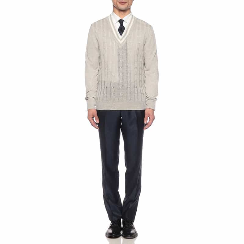 BARNEYS NEW YORK リネンコットンVネックニットプルオーバー GRAY