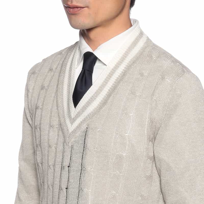 BARNEYS NEW YORK リネンコットンVネックニットプルオーバー GRAY