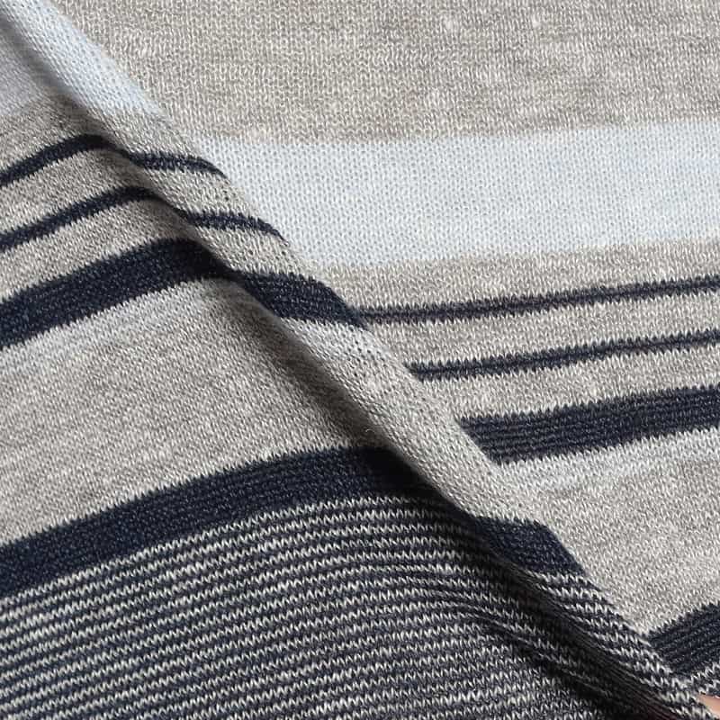 BARNEYS NEW YORK マルチボーダーリネンコットンニットプルオーバー NAVY