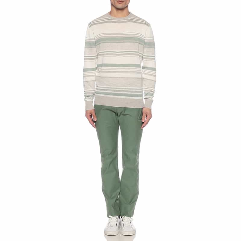 BARNEYS NEW YORK マルチボーダーリネンコットンニットプルオーバー GRAY