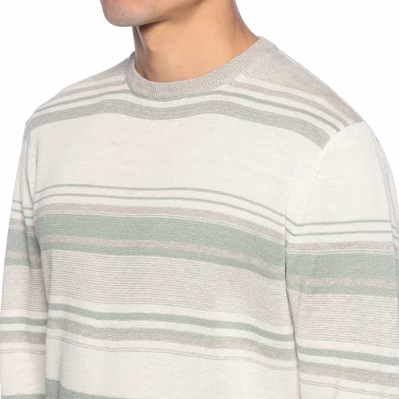 BARNEYS NEW YORK マルチボーダーリネンコットンニットプルオーバー GRAY