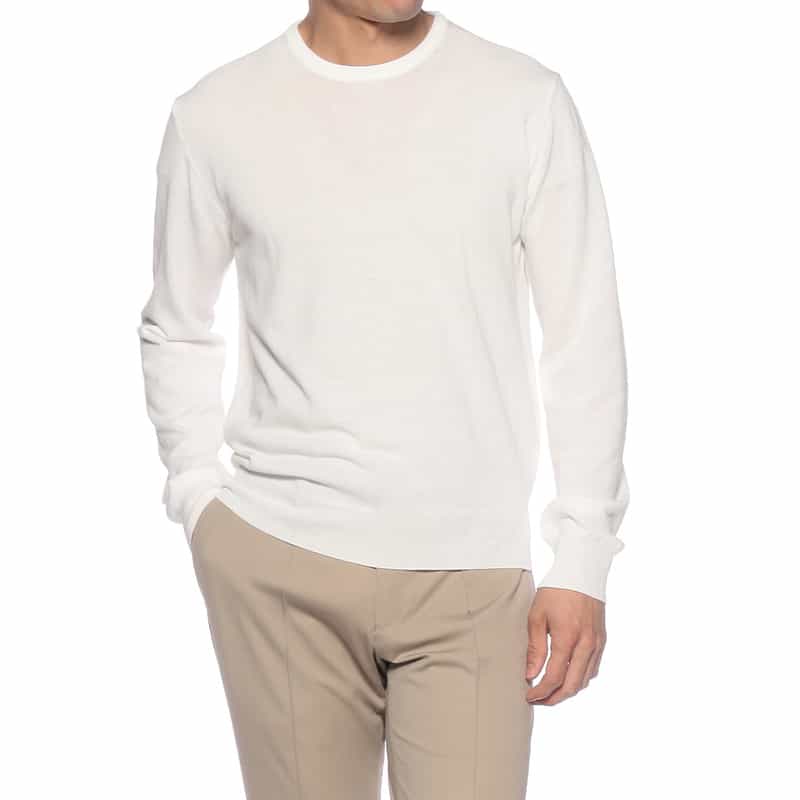 BARNEYS NEW YORK クルーネックコットンニットプルオーバー WHITE