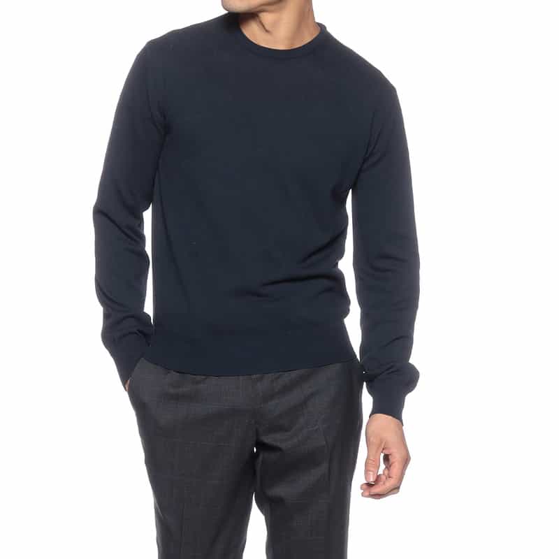 BARNEYS NEW YORK クルーネックコットンニットプルオーバー NAVY