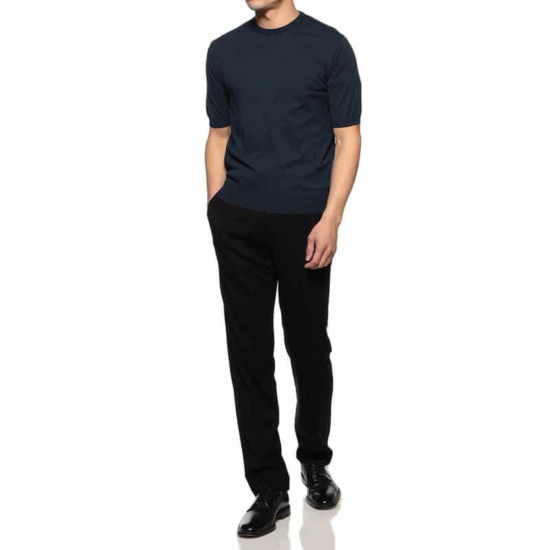 BARNEYS NEW YORK ガーメントダイ半袖ニットソー NAVY