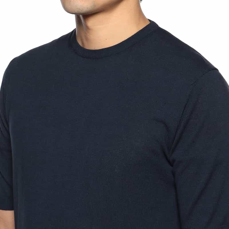 BARNEYS NEW YORK ガーメントダイ半袖ニットソー NAVY