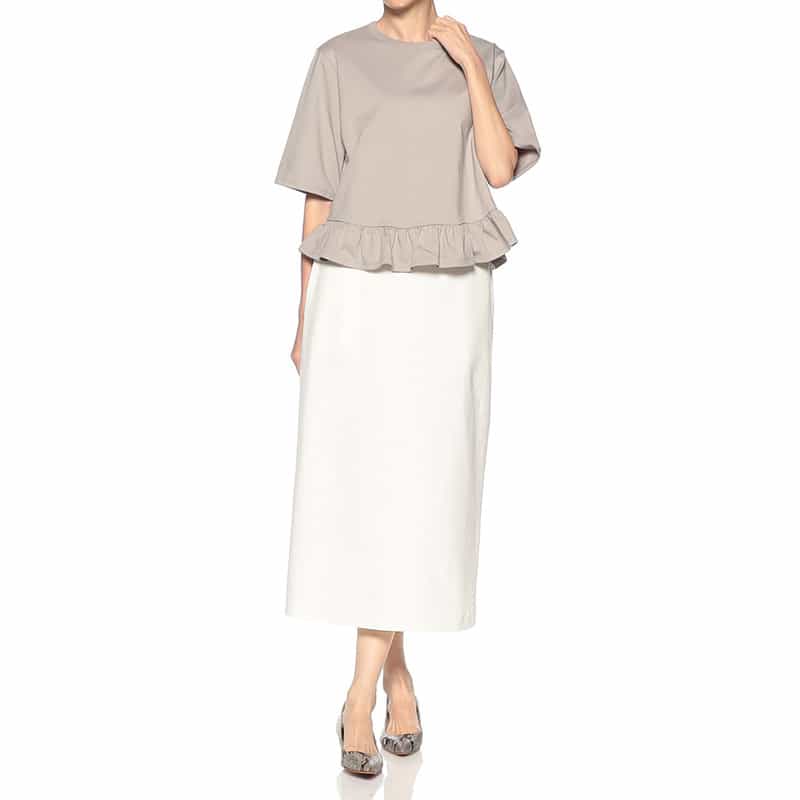 SYNE TOKYO シン トウキョウ×翁安芸氏 コラボレート フリルヘムプルオーバー GRAY BEIGE