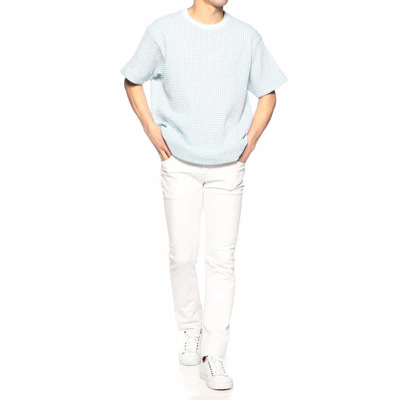 SEA GREEN バーニーズ ニューヨーク限定オニワッフルTシャツ LIGHT BLUE