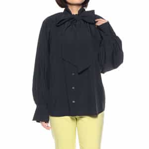 ウォッシャブル ボウタイ付きバンドカラーブラウス