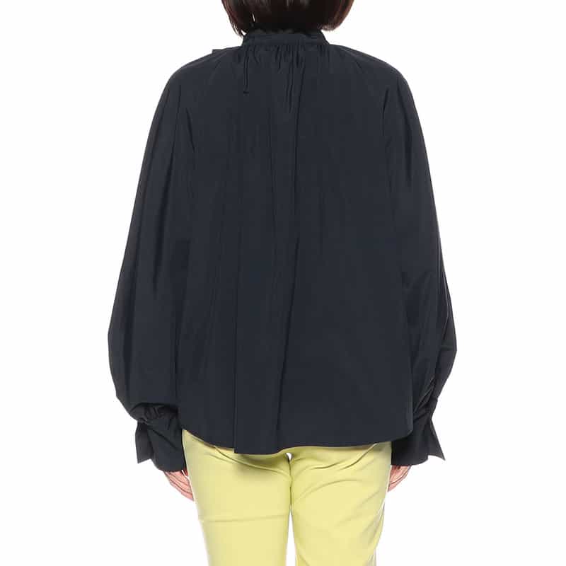 BARNEYS NEW YORK ウォッシャブル ボウタイ付きバンドカラーブラウス NAVY