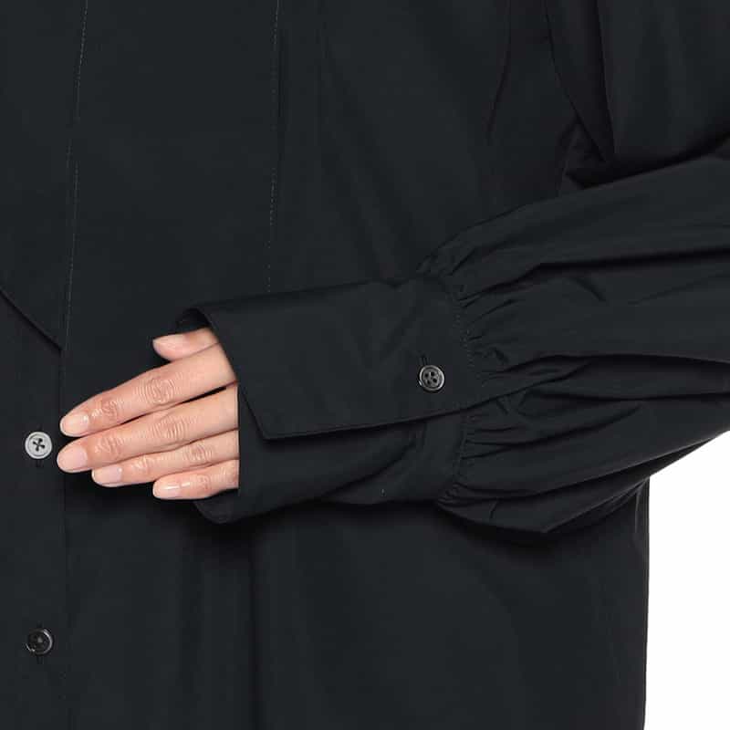 BARNEYS NEW YORK ウォッシャブル ボウタイ付きバンドカラーブラウス NAVY