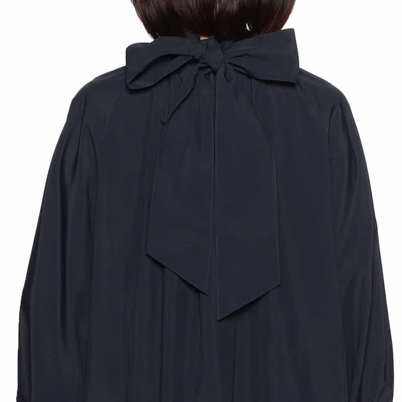 BARNEYS NEW YORK ウォッシャブル ボウタイ付きバンドカラーブラウス NAVY